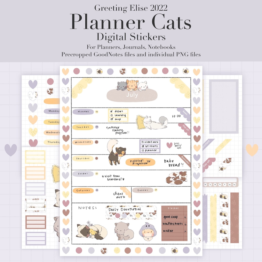 Planner Cats Stickers | Digital Planner Stickers | Goodnotes Stickers ...