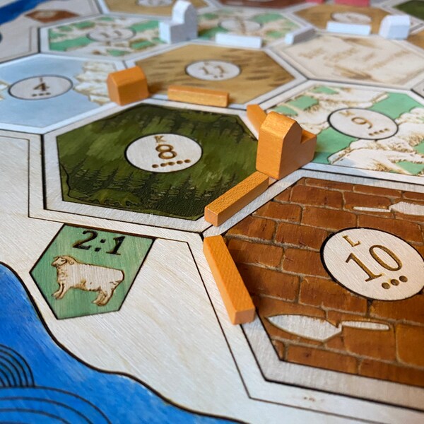 Wooden Settler Board Game| 2-4 and 2-6 Player's | Free Personalization | Laser engraved laser cut | Holidays, Weddings, Birthdays Gift !