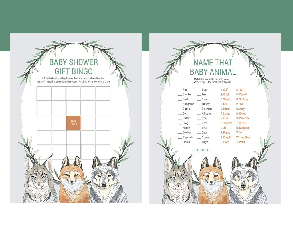 Woodland Baby Shower Games, Printable Matching Games, Baby Shower Bing