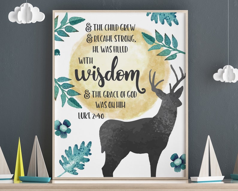Bible Verse Nursery Wall Art Scripture Boys Room Deer Etsy