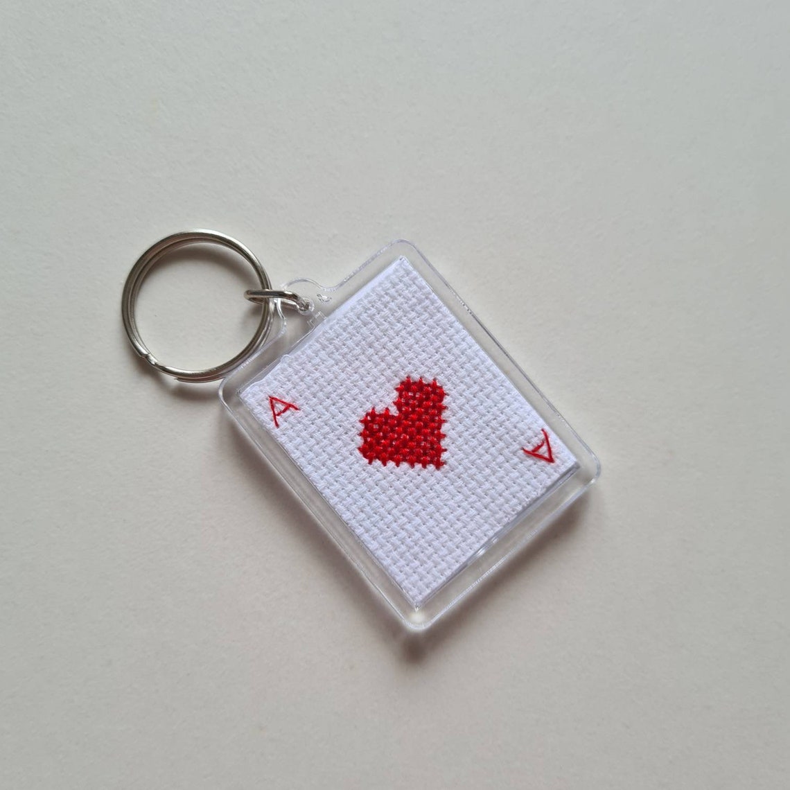 Cross Stitch Keyring Ace of Hearts Keyring Card Keyring Etsy UK