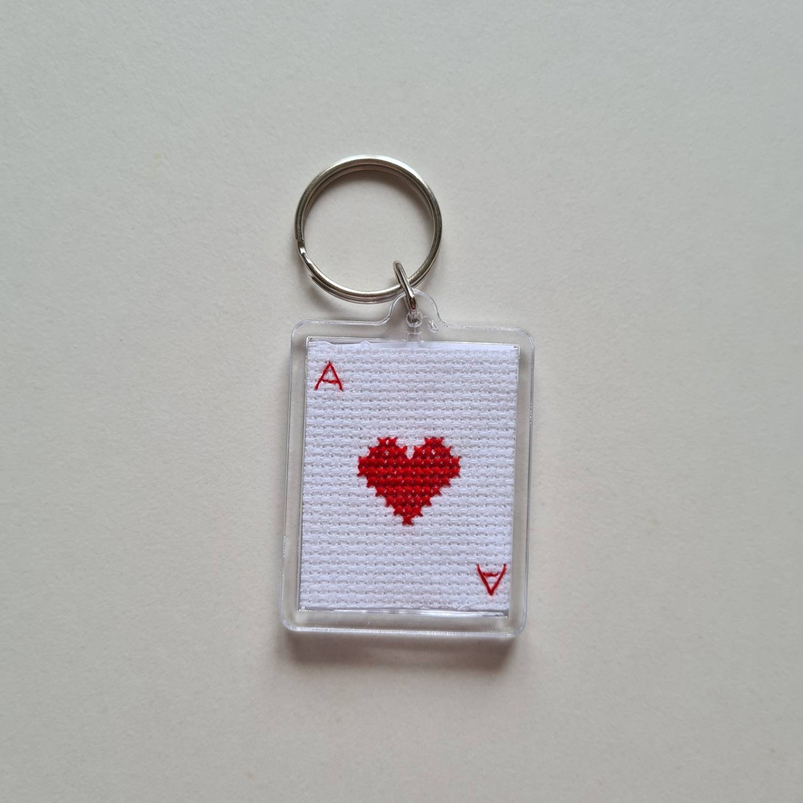 Cross Stitch Keyring Ace of Hearts Keyring Card Keyring Etsy UK