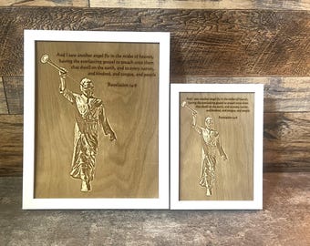 Moroni, Captain Moroni, Book of Mormon, LDS Wood Engraving, I saw Another Angel Fly in the Midst of Heaven, Moroni Plaque, LDS Wood Sign