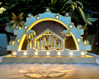 Nativity Schwibbogen, German Candle Arch. Lighted German Candle Arch, Christmas Gift