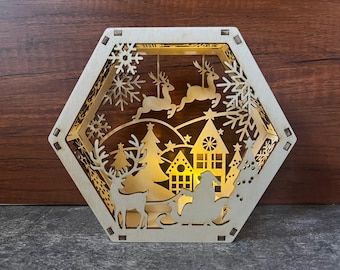3D Christmas Lantern, Hexagonal Lighted Christmas Lantern, Lantern with Tea Light