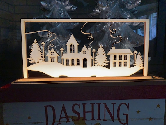 クリスマスビレッジ、ライトアップされたクリスマスビレッジ、電池式
