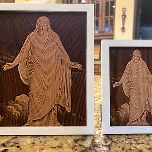 Christus-Holzgravur, Christus-Gravur, gerahmter Christus, lasergravierter Christus auf Hartholz, LDS Christus, LDS Christus