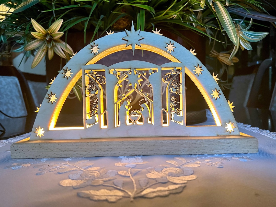 Nativity Schwibbogen, German Candle Arch. Lighted German Candle Arch