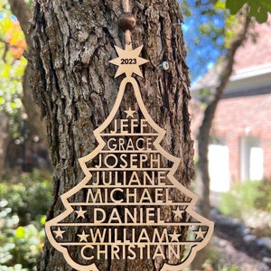Christmas Tree With Names, Family Names Christmas Tree Ornament, Laser Cut and Engraved Ornament