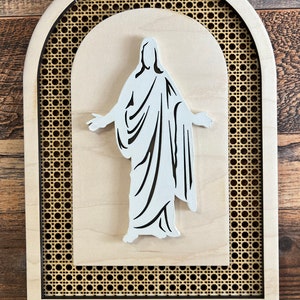 Hardwood Christus Wall Hanging | Rattan Cane Art Christus | Multi-Layer Christus Wall Art | 4 Layer Laser Cut Christ Wall Hanging