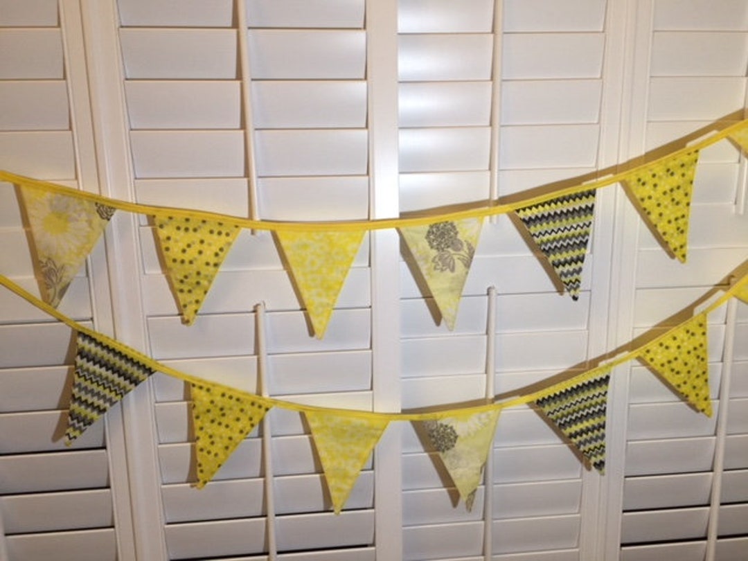 Fabric Bunting Banner in Yellow and Gray - Etsy