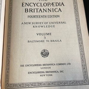 Encyclopedia Britannica Vol. 3 Hardcover 14th Edition 1929