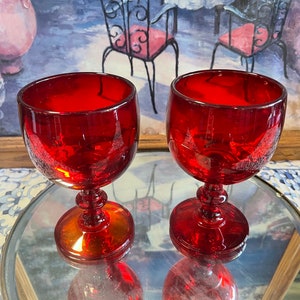 Set of 2 Hoffman House Ruby Red Water Goblets Imperial Glass 6&quot; tall 10 fl oz