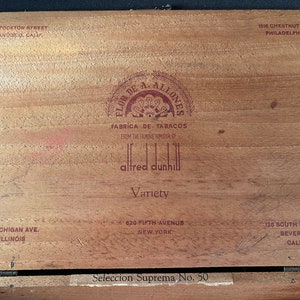 Vintage FLOR DE A ALLONES Alfred Dunhill Wooden Cigar Box Empty