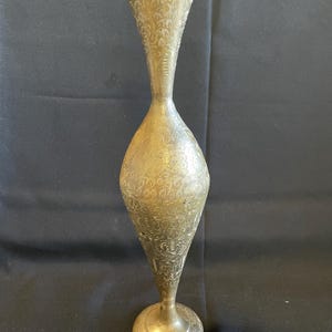Vintage Tall Floral Etched Brass Vase
