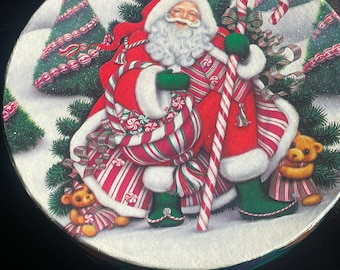Christmas Theme Santa Claus Round Cardboard Storage Box Vintage