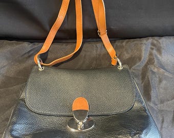 Vintage Valentina Black Pebbled Genuine Leather Purse Made in Italy