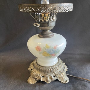 Set of 2 Vintage Accurate Casting Victorian Hurricane Electric Glass 3 Way Lamp
