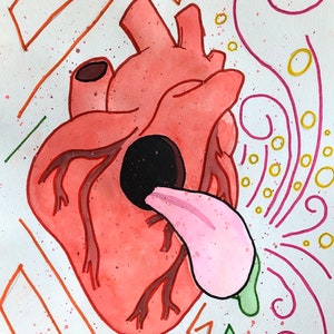 Puking Heart Digital Print if Original Watercolor Painting
