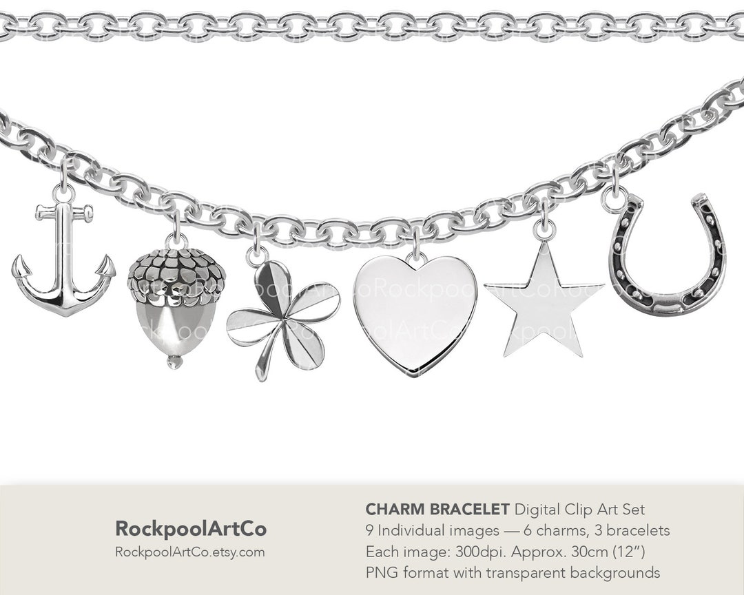 Charm Bracelet and Charms Clip Art Set Instant Download PNG Personal