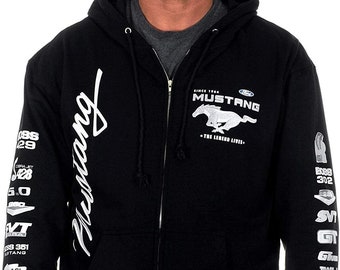 Men s Ford Mustang Collage Zip up Hoodie in Black Etsy