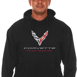 JH Design Group Men&#39;s Chevy Corvette Hoodie C8 Logo Next Generation Pullover Sweatshirt