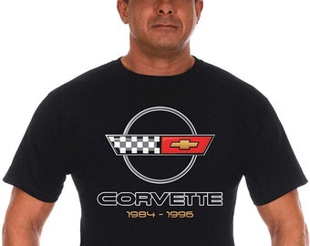 Mens Chevy Corvette T-Shirt C4 Series Logo Black Crew Neck Shirt