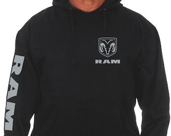 JH Design Men’s Dodge Ram Classic Black Pullover Hoodie Sweatshirt