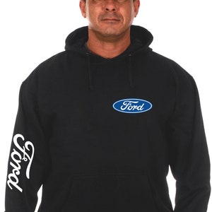 JH Design Men’s Ford Classic Logo Black Pullover Hoodie Sweatshirt