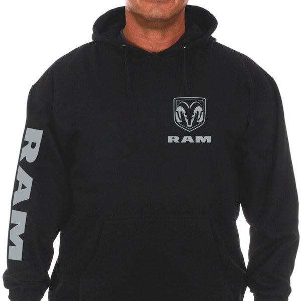 JH Design Men’s Dodge Ram Classic Black Pullover Hoodie Sweatshirt