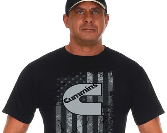 JH Design Group Men's Cummins Diesel American Flag Black Crew Neck Shirt