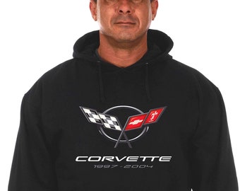 Mens Chevy Corvette Hoodie C5 Series Logo Black Sweatshirt