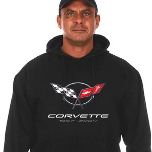 Mens Chevy Corvette Hoodie C5 Series Logo Black Sweatshirt