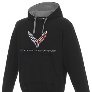 JH Design Group Men&#39;s Chevy Corvette C8 Pullover Hoodie Gray Hood Lining
