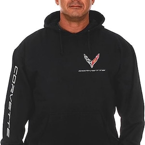Men&#39;s Corvette C8 Classic Hoodie Pullover Sweatshirt in Black