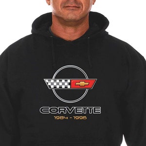 Mens Chevy Corvette Hoodie C4 Series Logo Black Sweatshirt