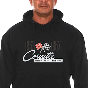 Mens Chevy Corvette Hoodie C2 Series Logo Black Sweatshirt