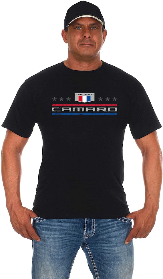 JH Design Group Men's Chevy Camaro Distressed Stars & Bars T-Shirt – Black Graphic Tee, Relaxed Fit (2X-Large)