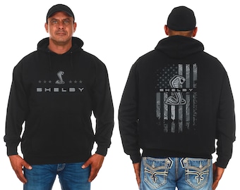 JH Design Men's Shelby Cobra Ford Pullover Hoodie American Flag 2 Sided Sweatshirt