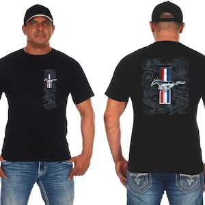 Mens Ford Mustang Tri-Bar Pony Distressed Collage T-Shirt