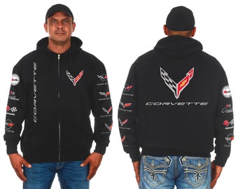 JH Design Group Men's Chevy Corvette C8 Collage Zip-Up Hoodie Black Sweatshirt