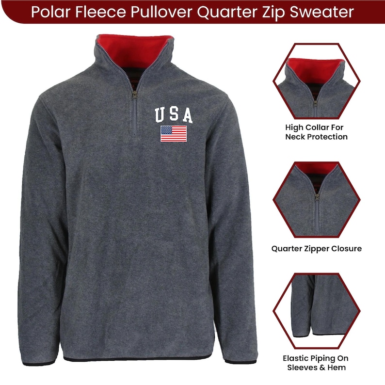 Men’s USA Quarter Zip Thermal Fleece Pullover Long Sleeve Sweatshirt image 9