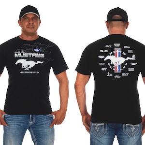 JH Design Men&#39;s Ford Mustang T-Shirt&#39;s Collage Logo Short Sleeve Crew Neck Shirt