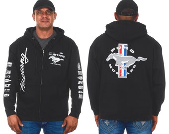 Men's Ford Mustang Collage Zip Up Hoodie in Black