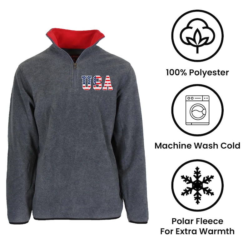 Men’s USA Quarter Zip Thermal Fleece Pullover Long Sleeve Sweatshirt image 7