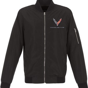 Mens Chevy Corvette C8 Emblem Lightweight Zip-Up Nylon Jacket
