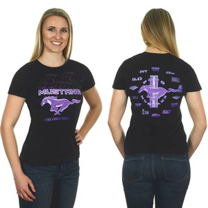 JH Design Ford Mustang Ladies Black and Purple T-Shirt