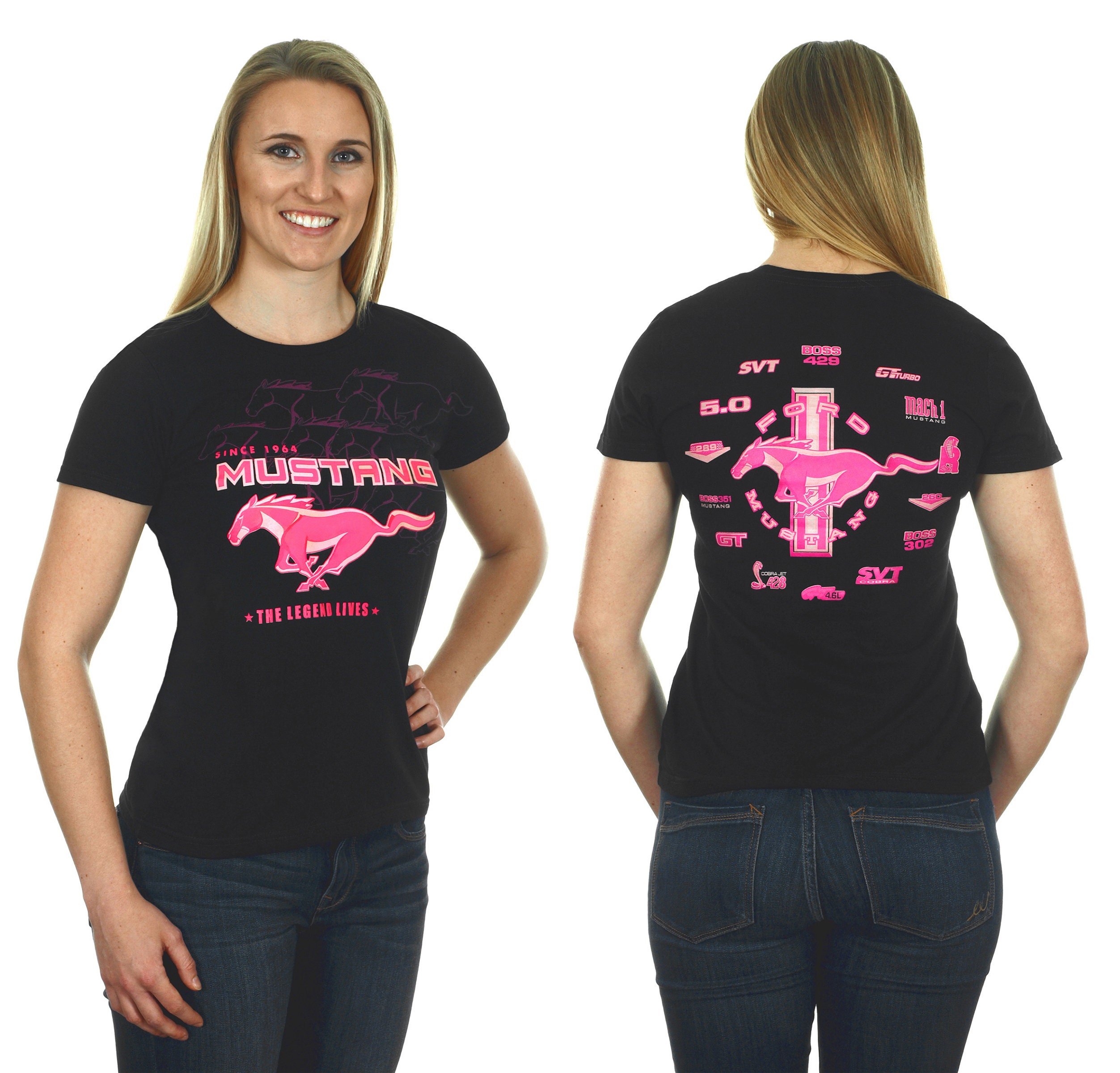 ANDMARY ピンク logo tops JH Design Ford Mustang Ladies Black and Pink T-shirt - Etsy