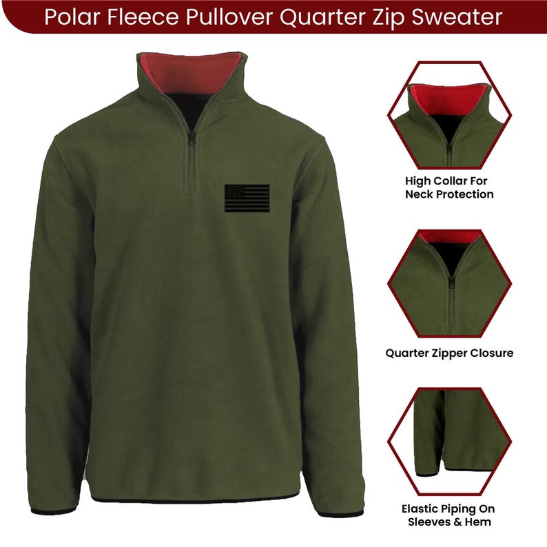Men’s USA Quarter Zip Thermal Fleece Pullover Long Sleeve Sweatshirt image 10