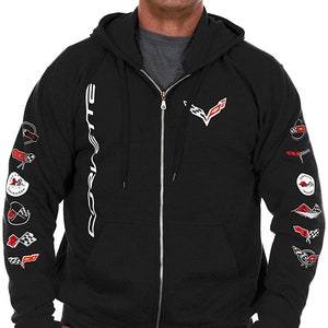 JH DESIGN GROUP Men's Chevy Corvette C4 Hoodie - Black Pullover Sweatshirt With Logo